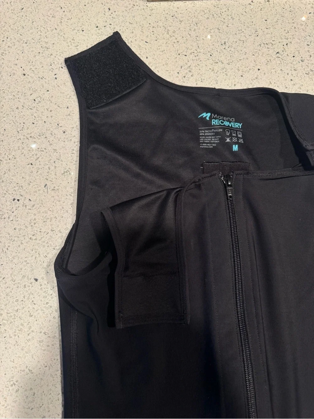 Marena Post Surgical Men's Black Front-Zip Compression Tank Garment Medium